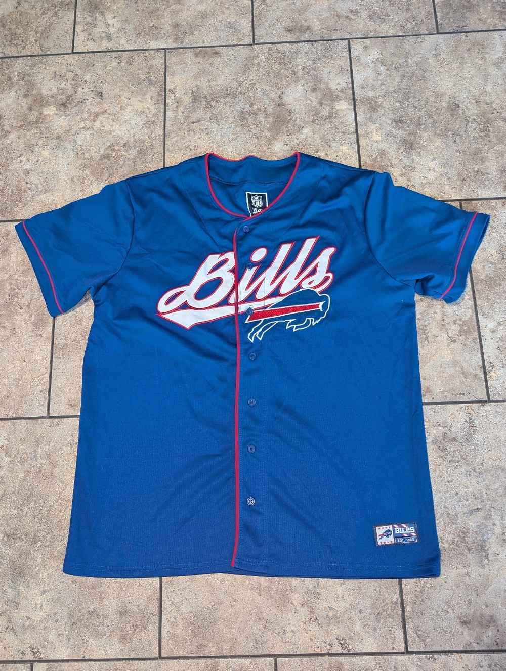 Buffalo Bills Stitched Graphics Baseball Jersey Men's XL